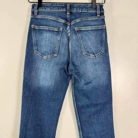 Zara High Waist Flared Leg Jeans Medium Wash Blue Raw Hem Womens Size 2 - Picture 5 of 10